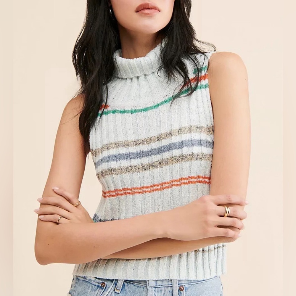 Free People Edith Sweater Vest Multicolor Cool Toned White Pastel Top NWT